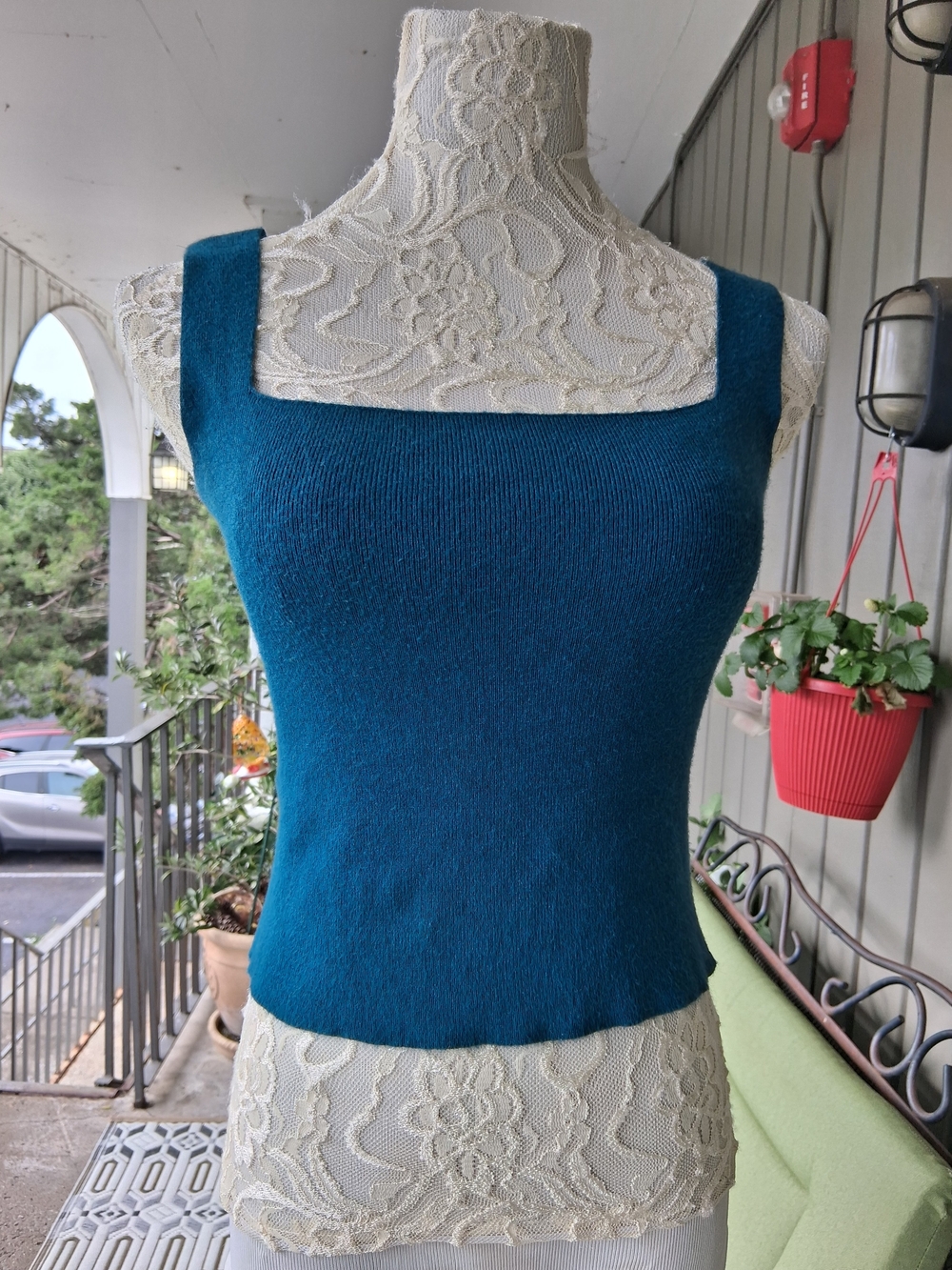 Anthropologie Teal Square-Neck Knit Tank Sz Xs Fits S